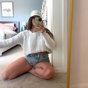 White chunky knit sweater